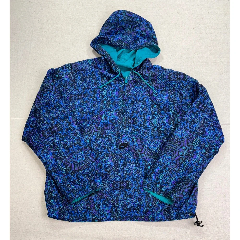 Vintage Nike Reversible Windbreaker Mens Medium 1/2 Zip Geometric Anorak Jacket